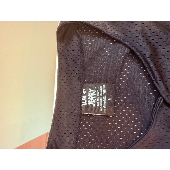 Tom & Jerry Mesh Baseball Jersey Black Graphic Button Up Shirt Men’s Size L - Picture 4 of 5